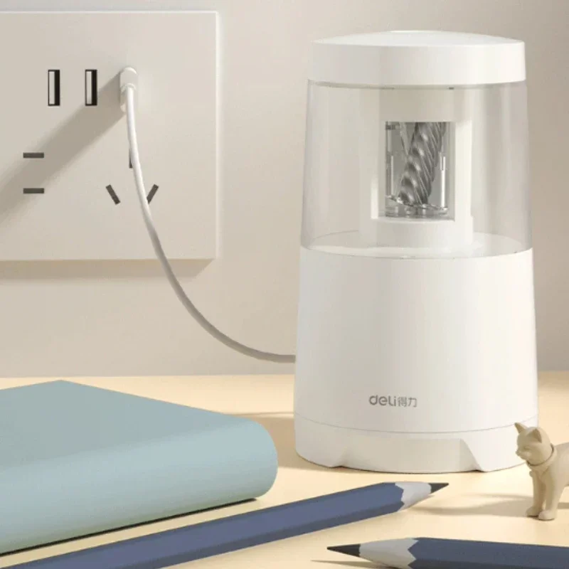 Electric Pencil Sharpener Usb - デリ 電気式鉛筆削り器。USB充電式と電池式の2つの電源方式に対応。自動停止機能付き。子供、学生、学校、家庭での文具として最適。