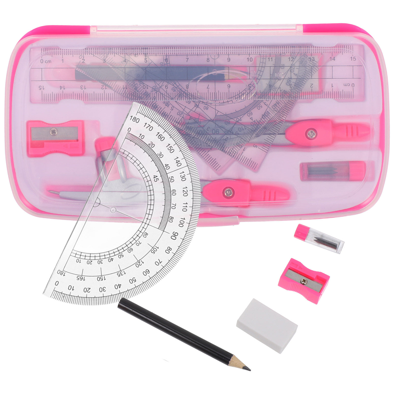 Math Geometry Set With Compass - 1. コンパスセット、数学用分度器、三角定規、直定規、多機能製図ツール。学校の幾何学の授業で使用する学生向け。持ち運び可能。