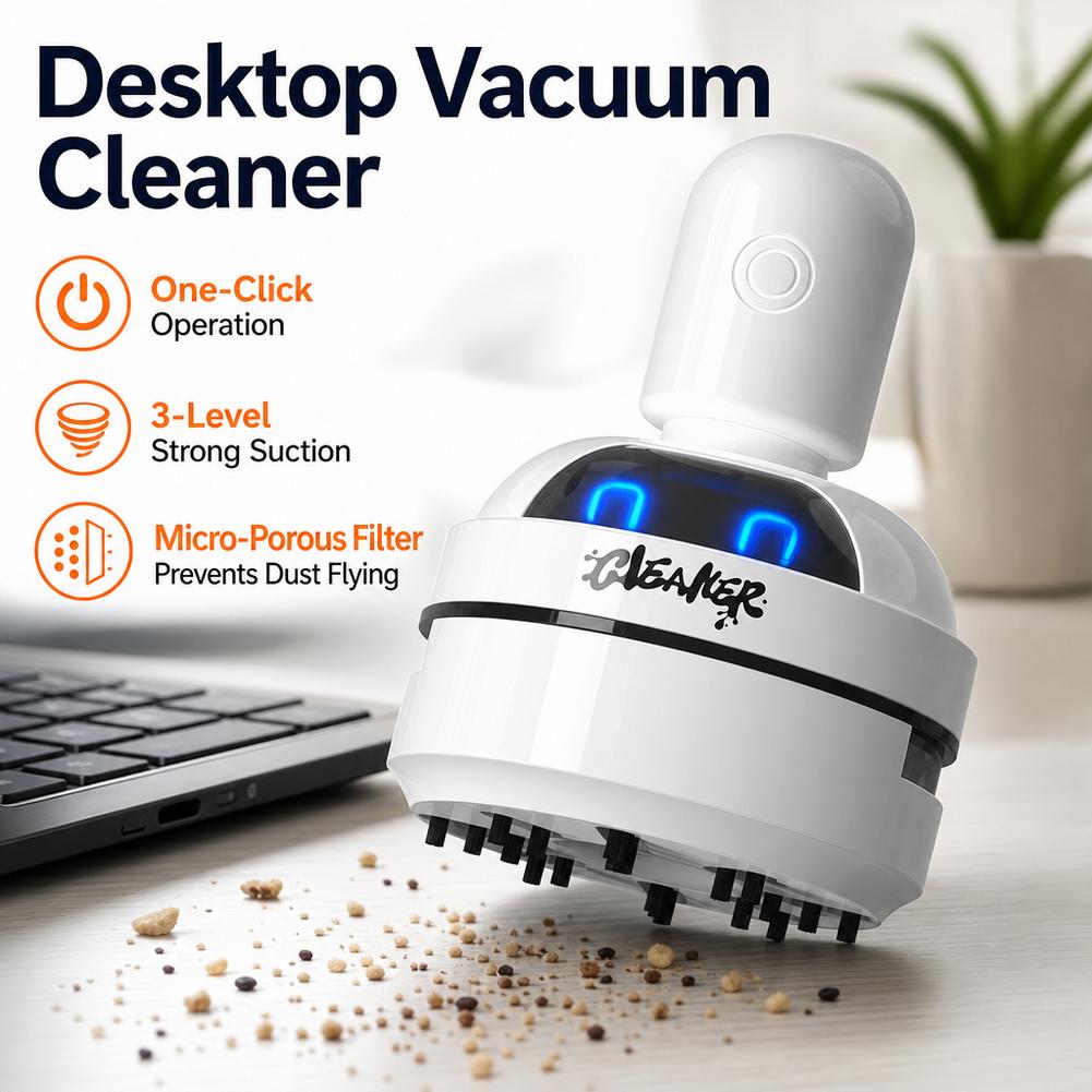 Mini Desktop Vacuum Cleaner For Eraser Dust - 卓上用掃除機、USB充電式、3段階の吸引力調整、小型で可愛らしいロボット型、キーボードや机の上のゴミ、ほこり、食べこぼしを掃除するのに最適、オフィスや家庭用。
