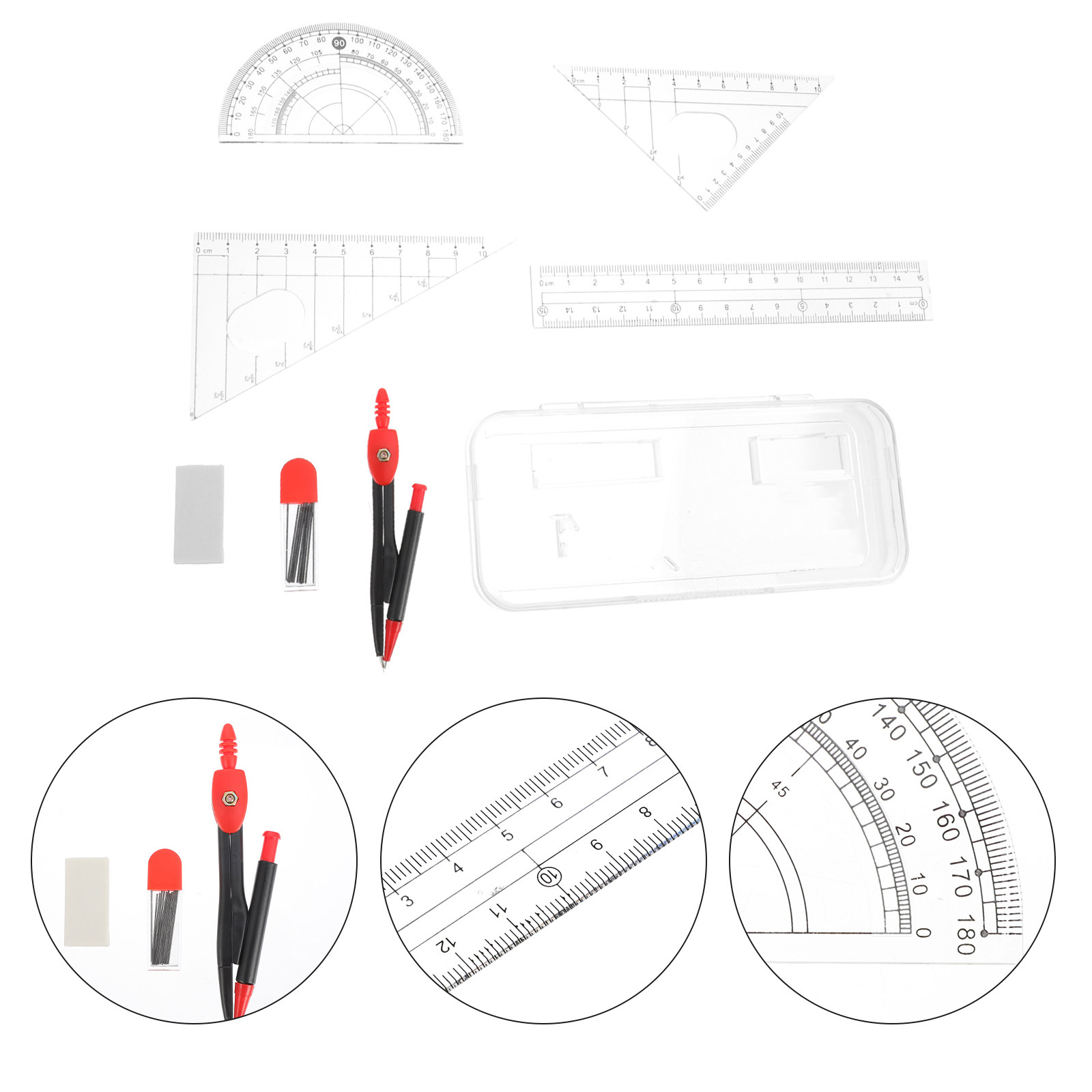 Math Geometry Set With Compass - 1セットのプロ仕様金属製コンパスと定規、および分度器。数学、幾何学、製図、学生、アーティスト、数学者、大工に最適。